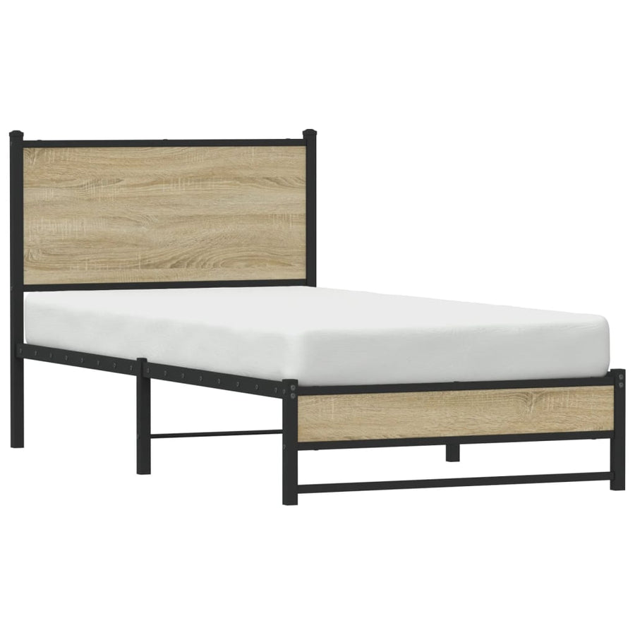 Bedframe met hoofdbord metaal sonoma eikenkleurig 90x200 cm