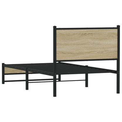 Bedframe met hoofdbord metaal sonoma eikenkleurig 90x200 cm