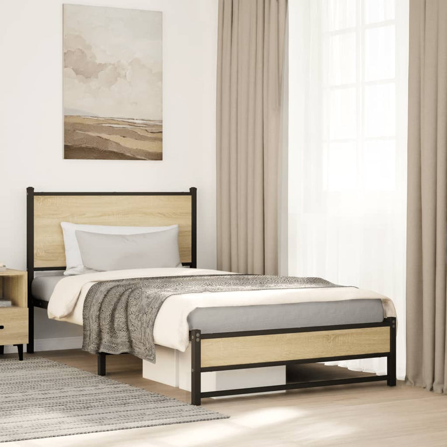 Bedframe met hoofdbord metaal sonoma eikenkleurig 100x190 cm