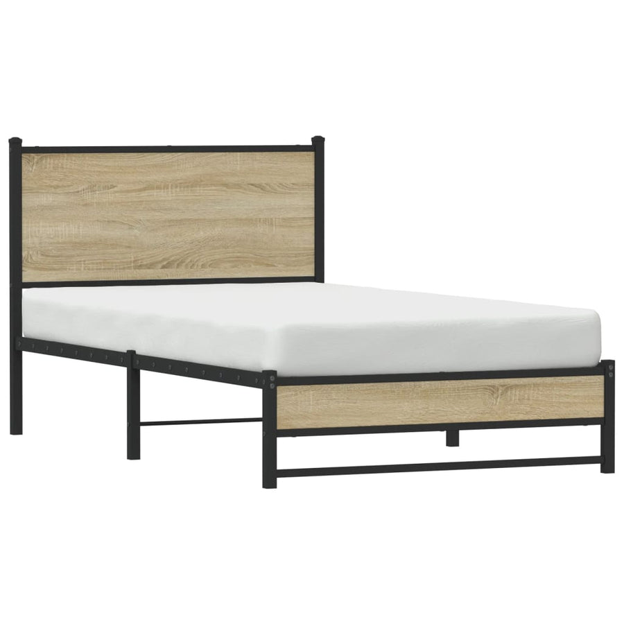 Bedframe met hoofdbord metaal sonoma eikenkleurig 100x190 cm