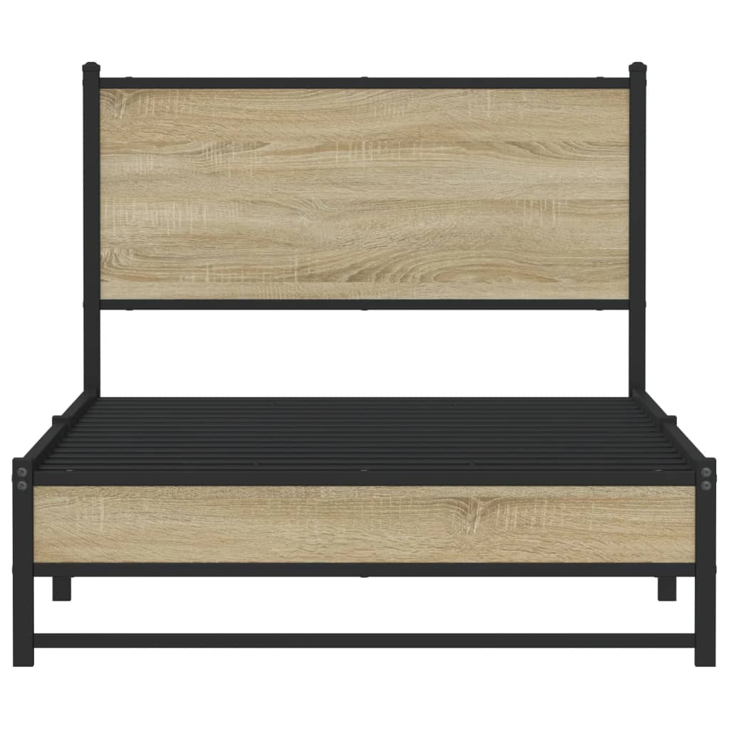 Bedframe met hoofdbord metaal sonoma eikenkleurig 100x190 cm