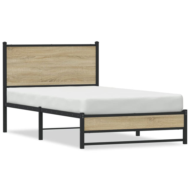 Bedframe met hoofdbord metaal sonoma eikenkleurig 100x190 cm