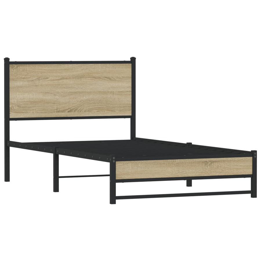 Bedframe met hoofdbord metaal sonoma eikenkleurig 100x200 cm