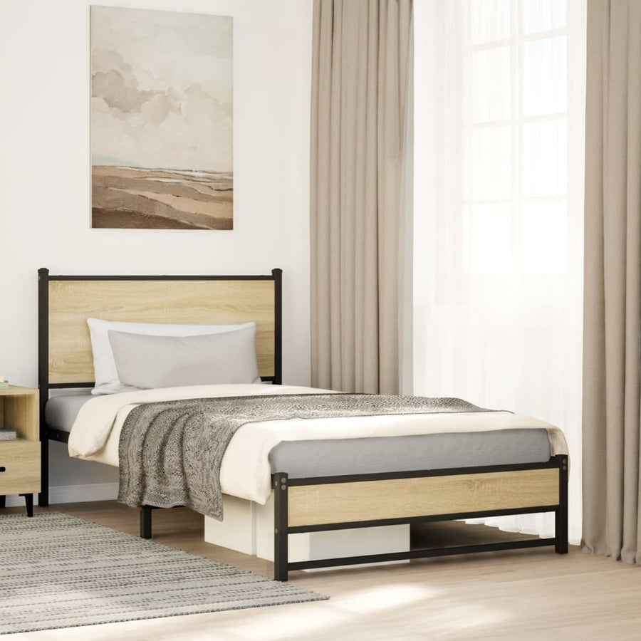 Bedframe met hoofdbord metaal sonoma eikenkleurig 100x200 cm