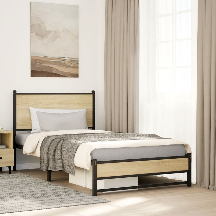 Bedframe met hoofdbord metaal sonoma eikenkleurig 107x203 cm