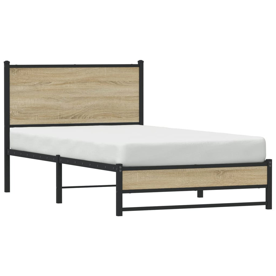 Bedframe met hoofdbord metaal sonoma eikenkleurig 107x203 cm
