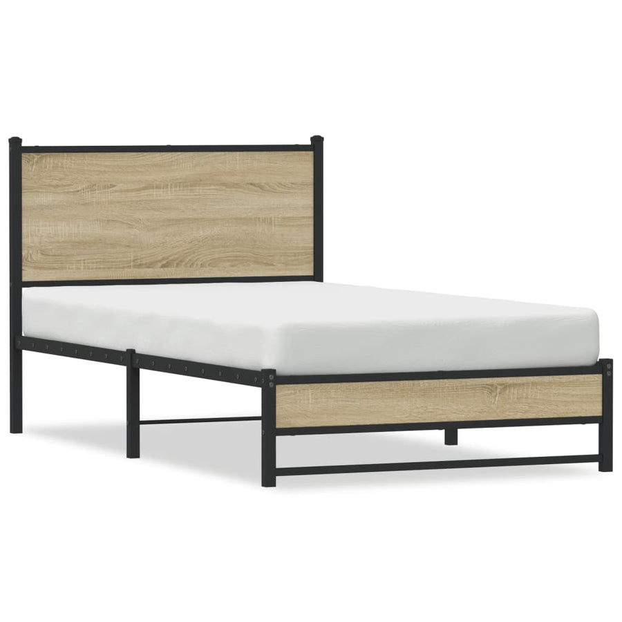 Bedframe met hoofdbord metaal sonoma eikenkleurig 107x203 cm