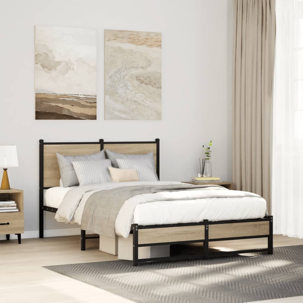 Bedframe met hoofdbord metaal sonoma eikenkleurig 120x190 cm