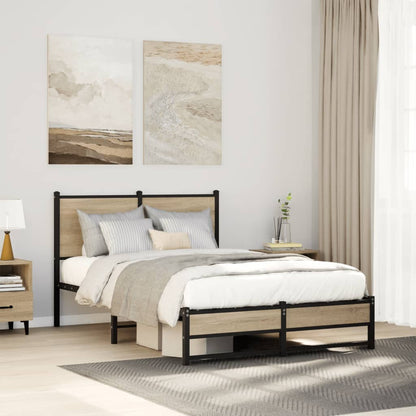 Bedframe met hoofdbord metaal sonoma eikenkleurig 120x190 cm