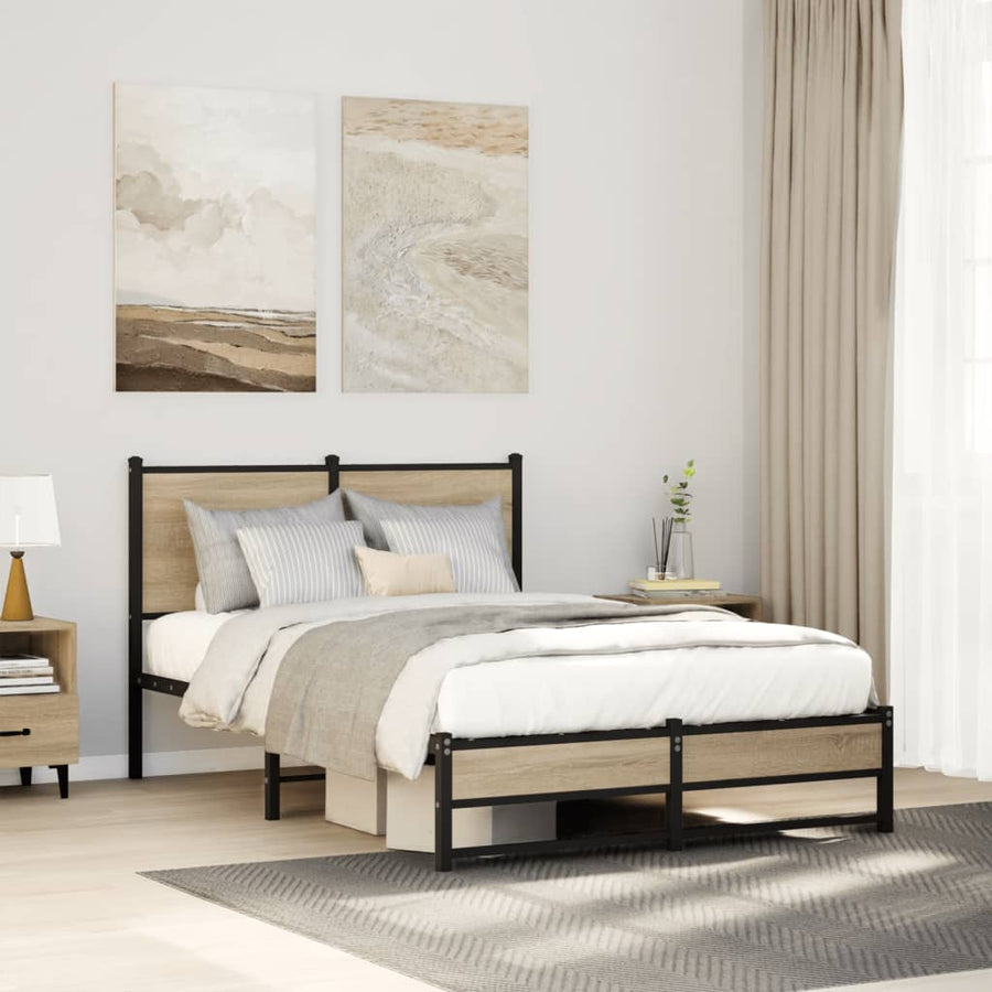 Bedframe met hoofdbord metaal sonoma eikenkleurig 120x190 cm