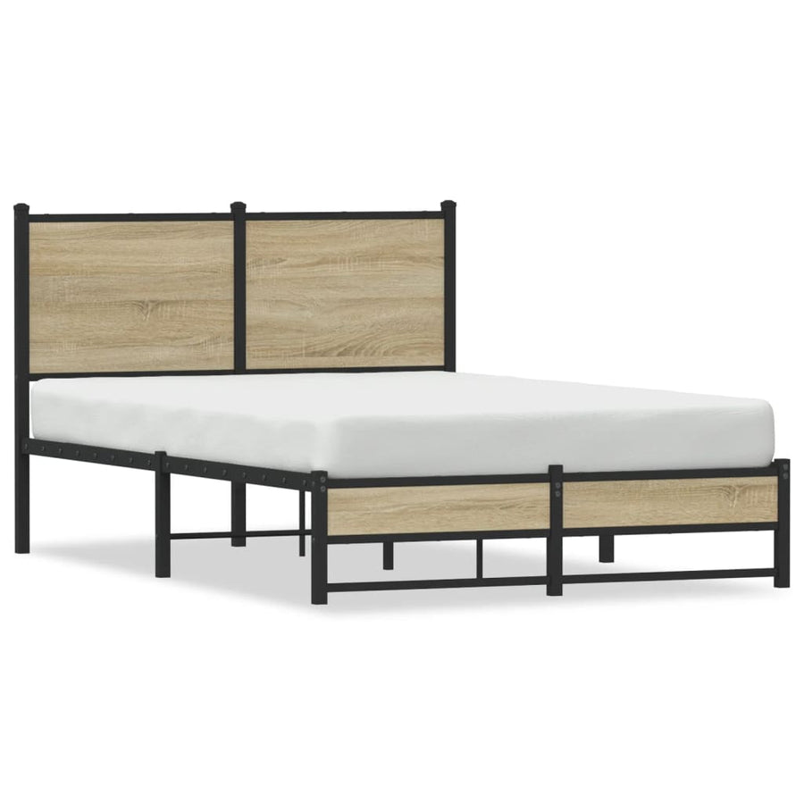 Bedframe met hoofdbord metaal sonoma eikenkleurig 120x190 cm