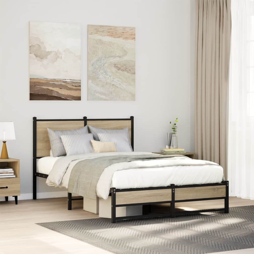 Bedframe met hoofdbord metaal sonoma eikenkleurig 120x200 cm