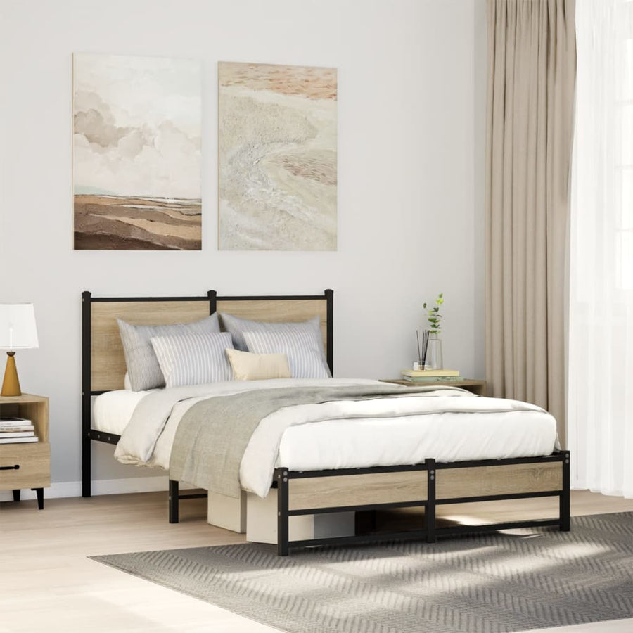 Bedframe met hoofdbord metaal sonoma eikenkleurig 120x200 cm