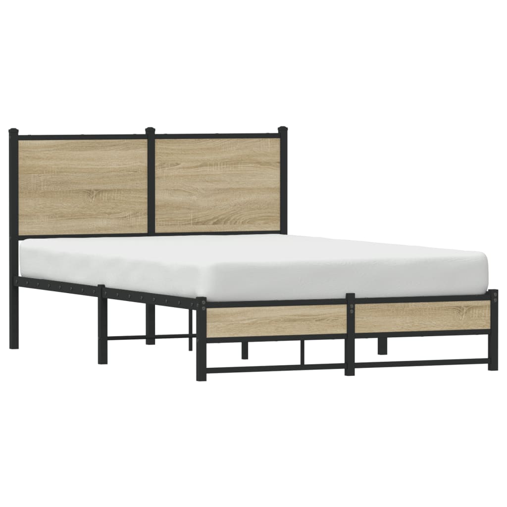 Bedframe met hoofdbord metaal sonoma eikenkleurig 120x200 cm