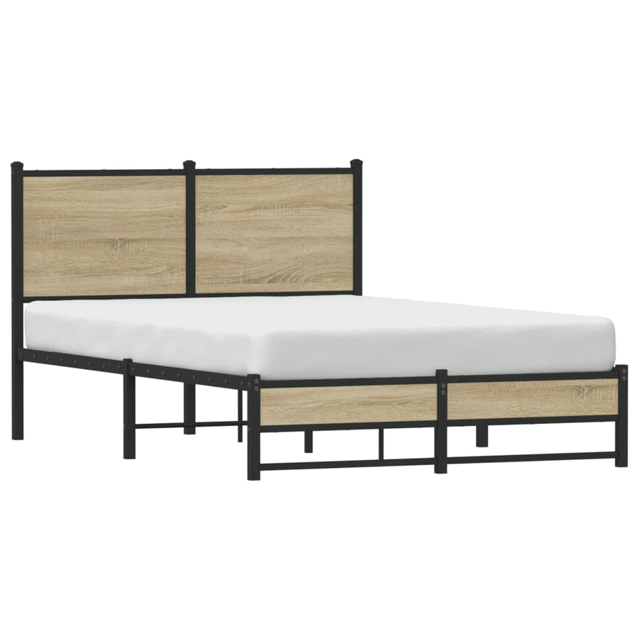 Bedframe met hoofdbord metaal sonoma eikenkleurig 120x200 cm