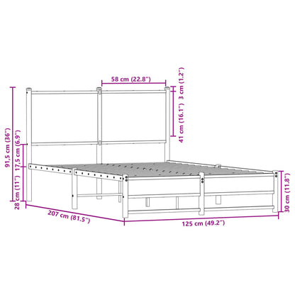 Bedframe met hoofdbord metaal sonoma eikenkleurig 120x200 cm