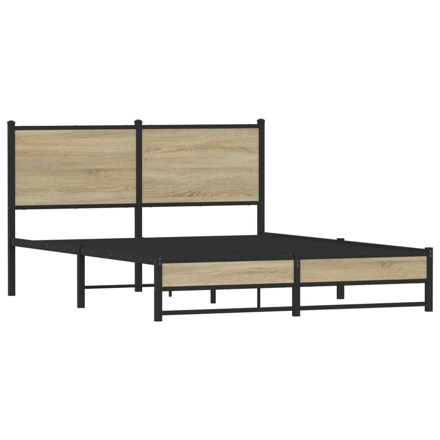 Bedframe met hoofdbord metaal sonoma eikenkleurig 137x190 cm