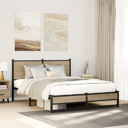 Bedframe met hoofdbord metaal sonoma eikenkleurig 140x190 cm