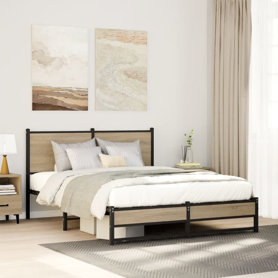 Bedframe met hoofdbord metaal sonoma eikenkleurig 140x190 cm