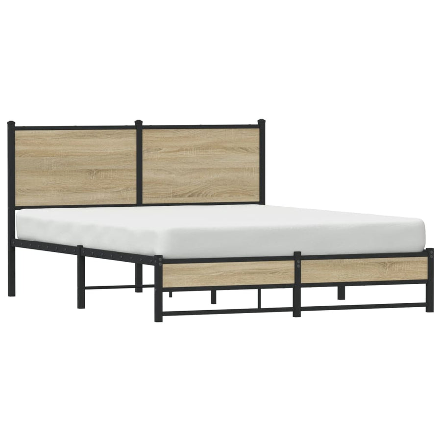 Bedframe met hoofdbord metaal sonoma eikenkleurig 140x200 cm