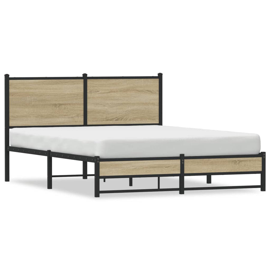 Bedframe met hoofdbord metaal sonoma eikenkleurig 140x200 cm
