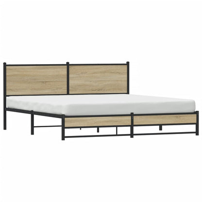 Bedframe met hoofdbord metaal sonoma eikenkleurig 160x200 cm