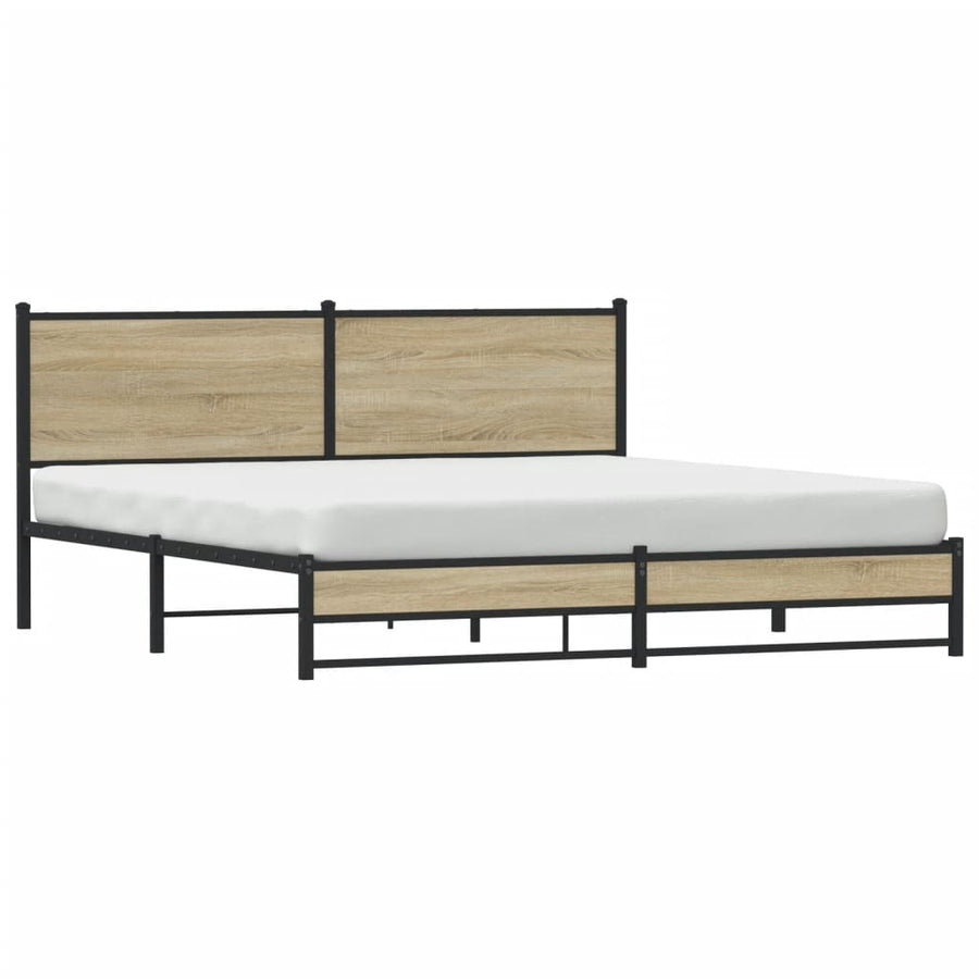 Bedframe met hoofdbord metaal sonoma eikenkleurig 160x200 cm