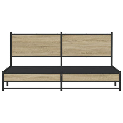 Bedframe met hoofdbord metaal sonoma eikenkleurig 160x200 cm