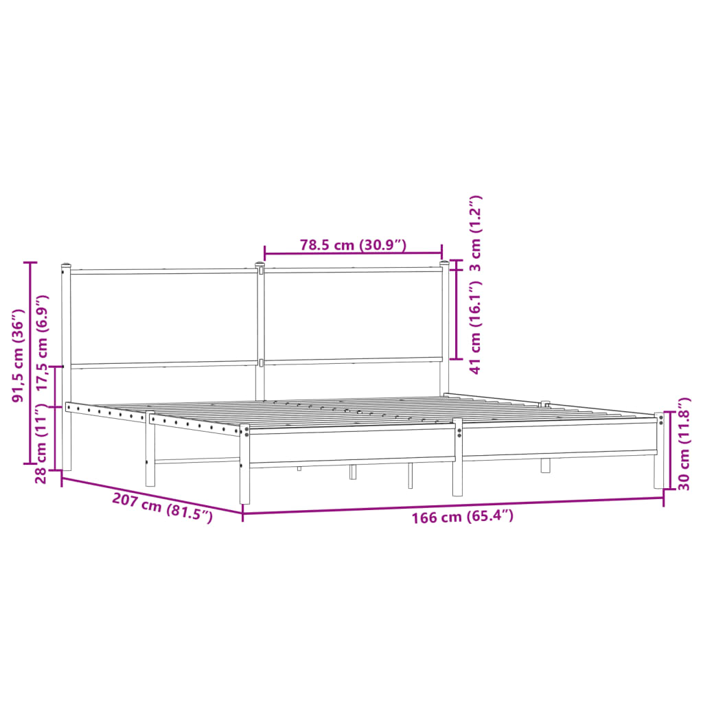 Bedframe met hoofdbord metaal sonoma eikenkleurig 160x200 cm