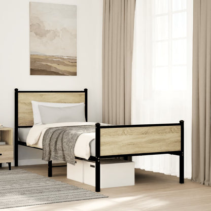 Bedframe hoofd- en voeteneinde metaal sonoma eiken 75x190 cm