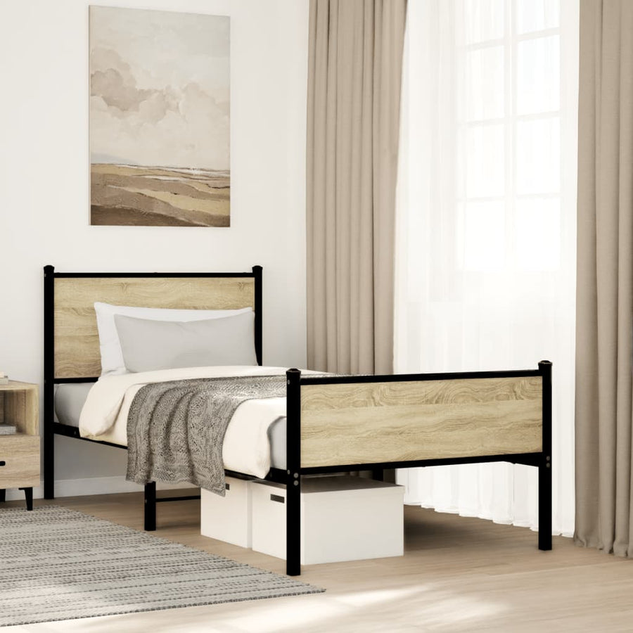 Bedframe hoofd- en voeteneinde metaal sonoma eiken 75x190 cm