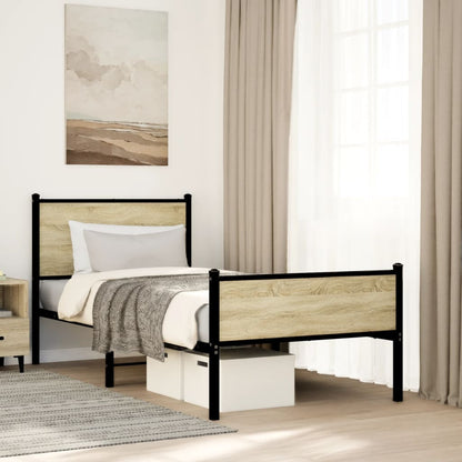 Bedframe hoofd- en voeteneinde metaal sonoma eiken 90x190 cm