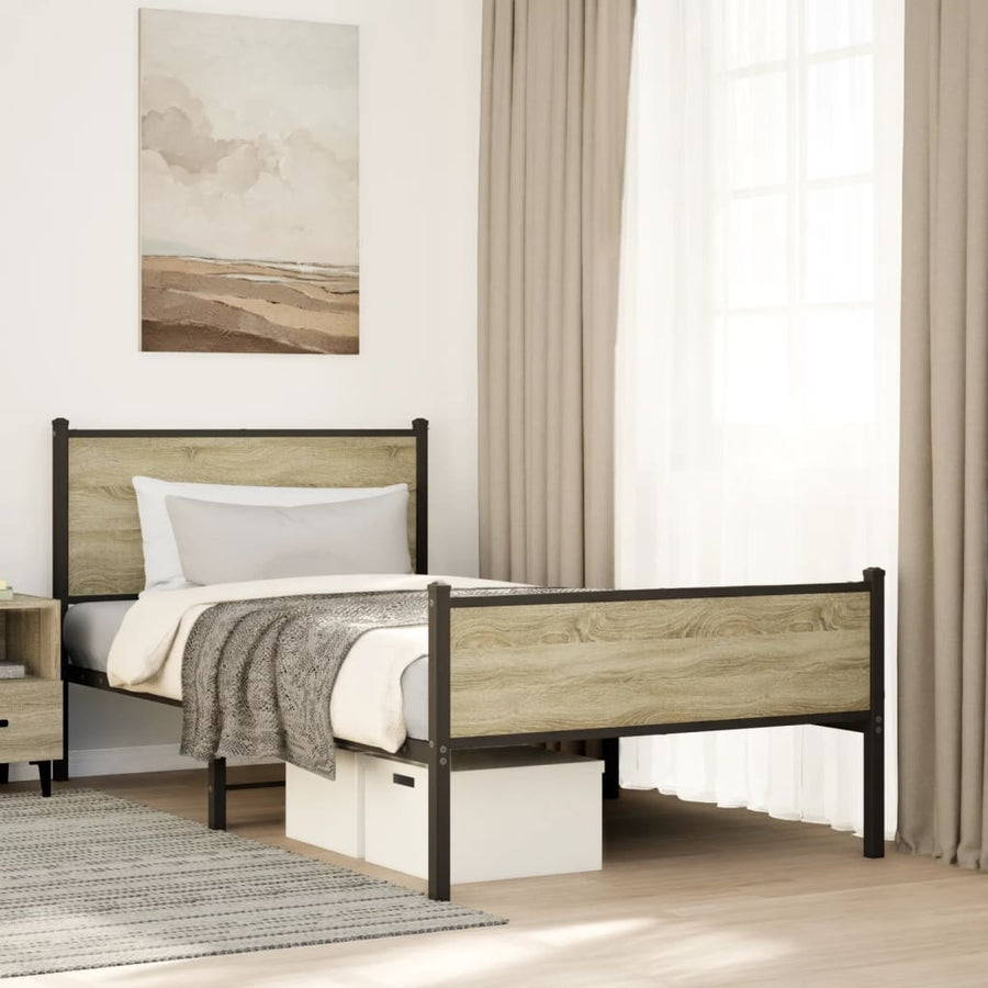 Bedframe hoofd- en voeteneinde metaal sonoma eiken 100x190 cm