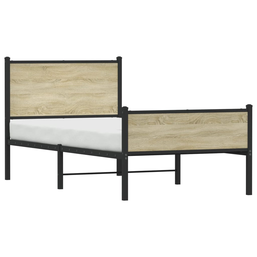 Bedframe hoofd- en voeteneinde metaal sonoma eiken 100x190 cm