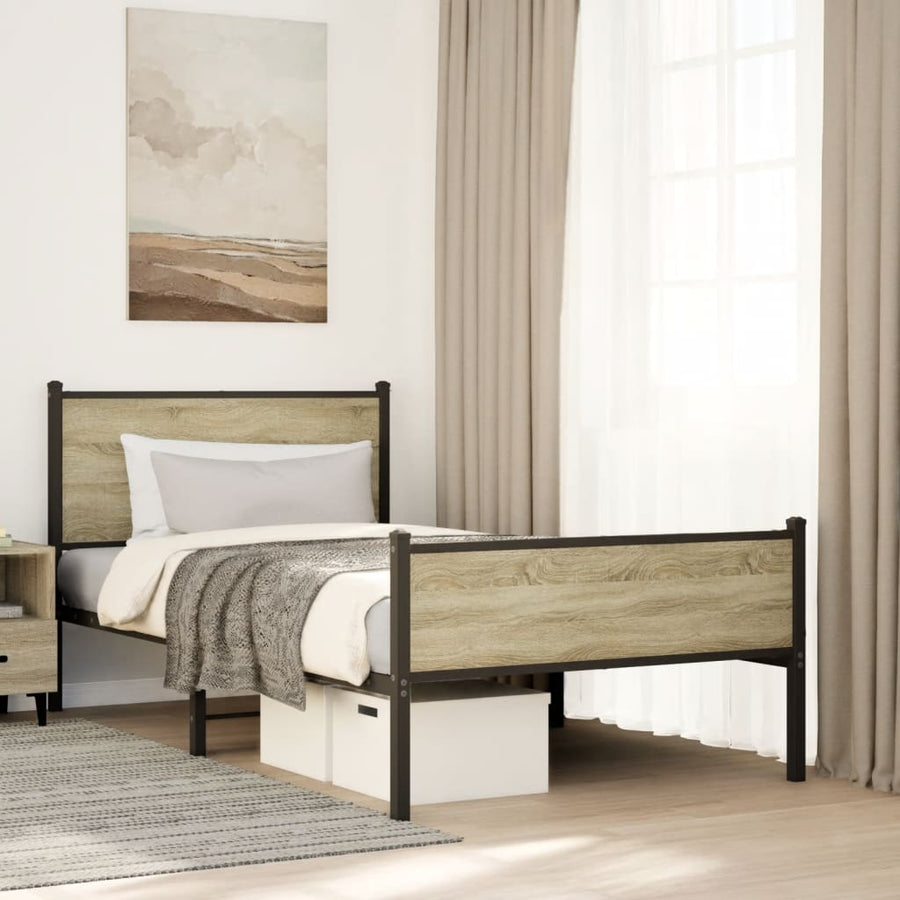 Bedframe hoofd- en voeteneinde metaal sonoma eiken 100x200 cm