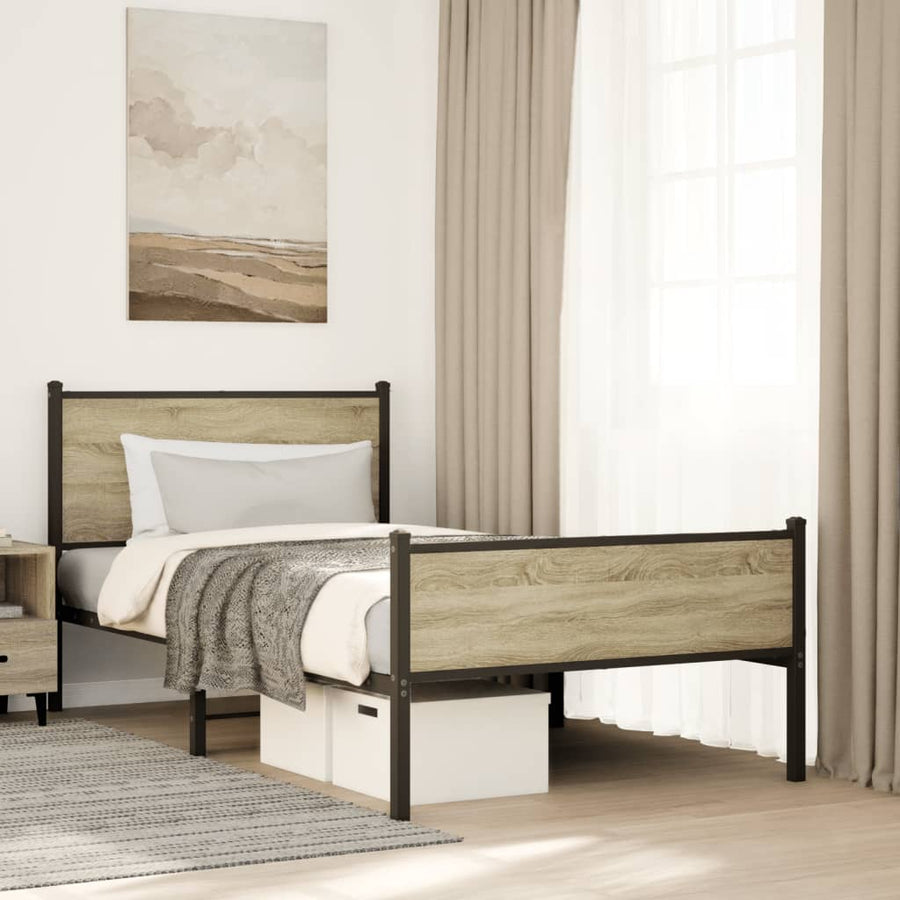 Bedframe hoofd- en voeteneinde metaal sonoma eiken 107x203 cm