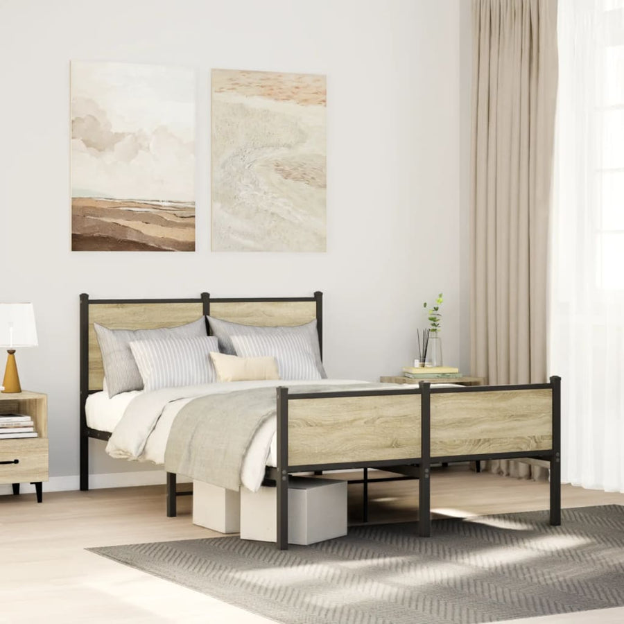 Bedframe hoofd- en voeteneinde metaal sonoma eiken 120x190 cm