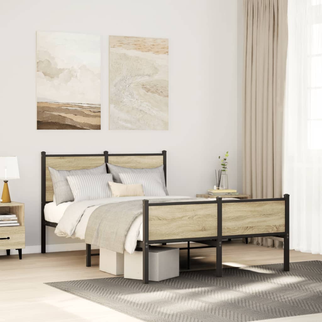 Bedframe hoofd- en voeteneinde metaal sonoma eiken 120x200 cm