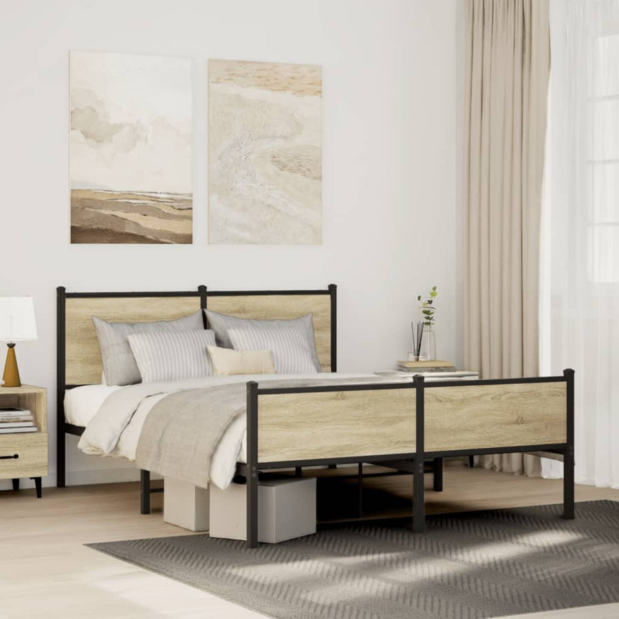 Bedframe hoofd- en voeteneinde metaal sonoma eiken 137x190 cm