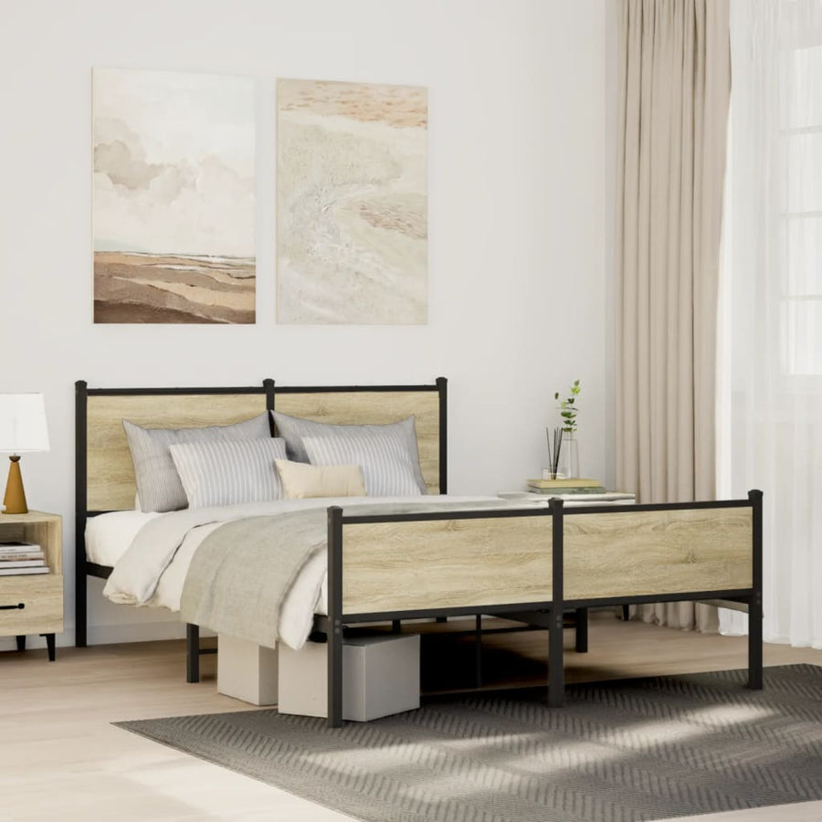 Bedframe hoofd- en voeteneinde metaal sonoma eiken 140x200 cm