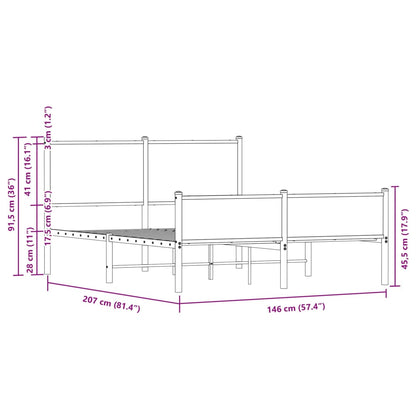 Bedframe hoofd- en voeteneinde metaal sonoma eiken 140x200 cm