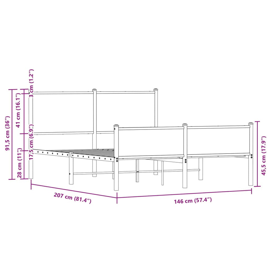 Bedframe hoofd- en voeteneinde metaal sonoma eiken 140x200 cm
