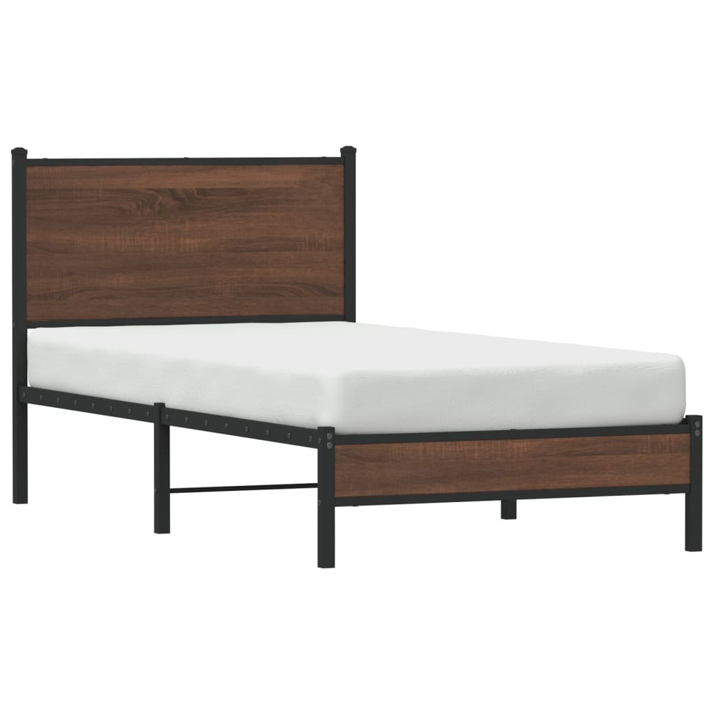Bedframe met hoofdbord metaal bruin eikenkleurig 75x190 cm