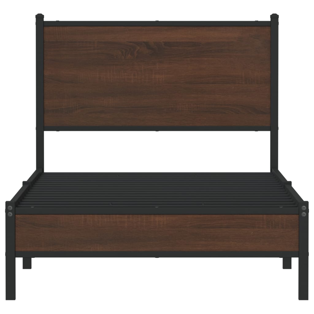 Bedframe met hoofdbord metaal bruin eikenkleurig 75x190 cm