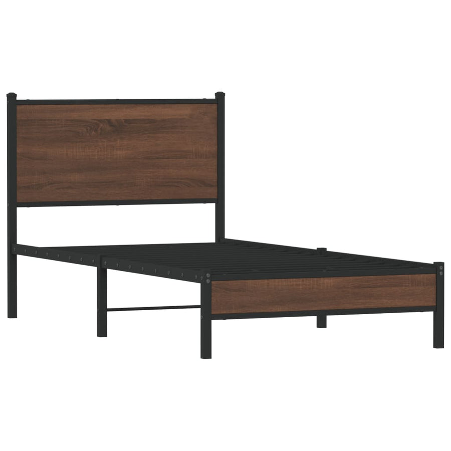 Bedframe met hoofdbord metaal bruin eikenkleurig 80x200 cm