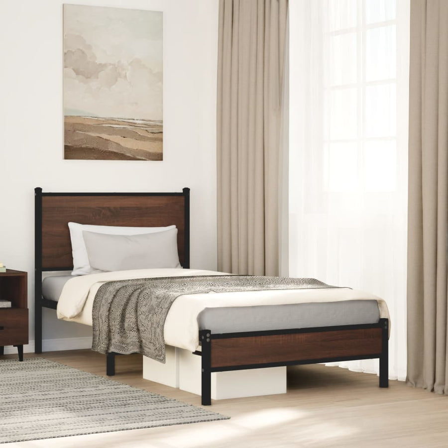Bedframe met hoofdbord metaal bruin eikenkleurig 80x200 cm
