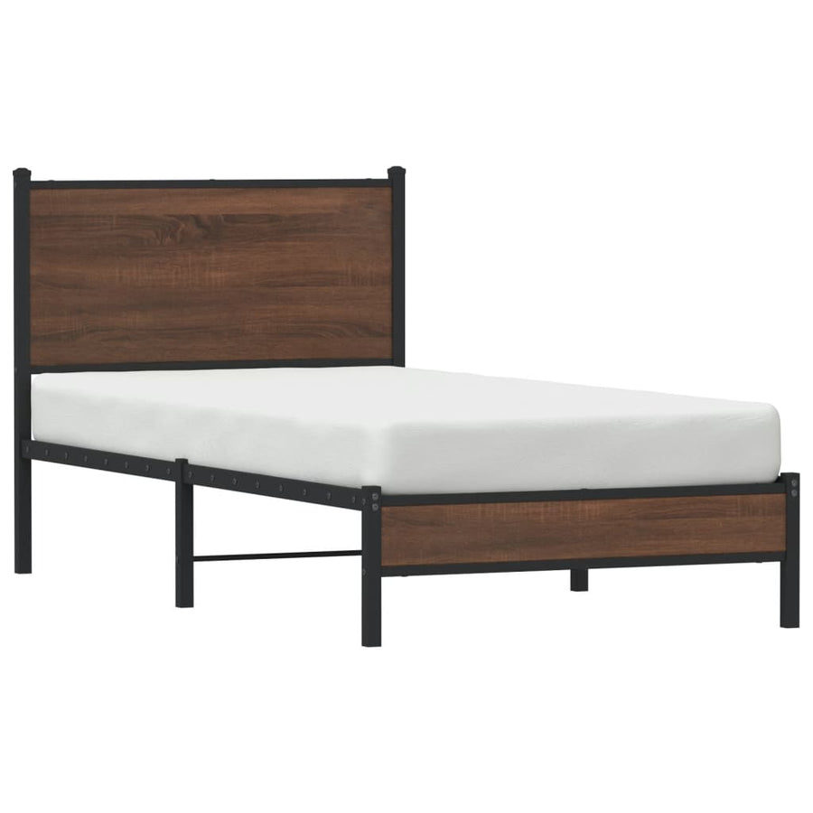 Bedframe met hoofdbord metaal bruin eikenkleurig 80x200 cm