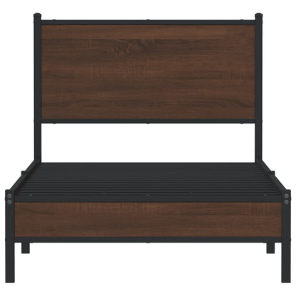 Bedframe met hoofdbord metaal bruin eikenkleurig 90x190 cm