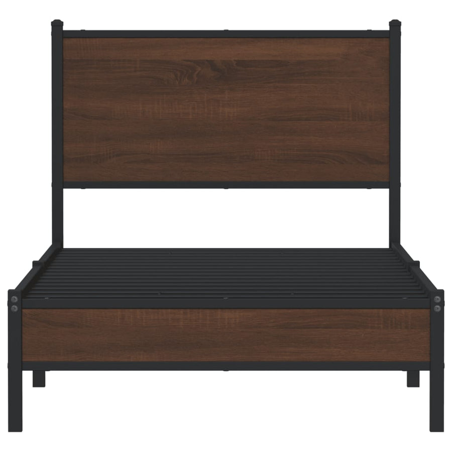 Bedframe met hoofdbord metaal bruin eikenkleurig 90x190 cm