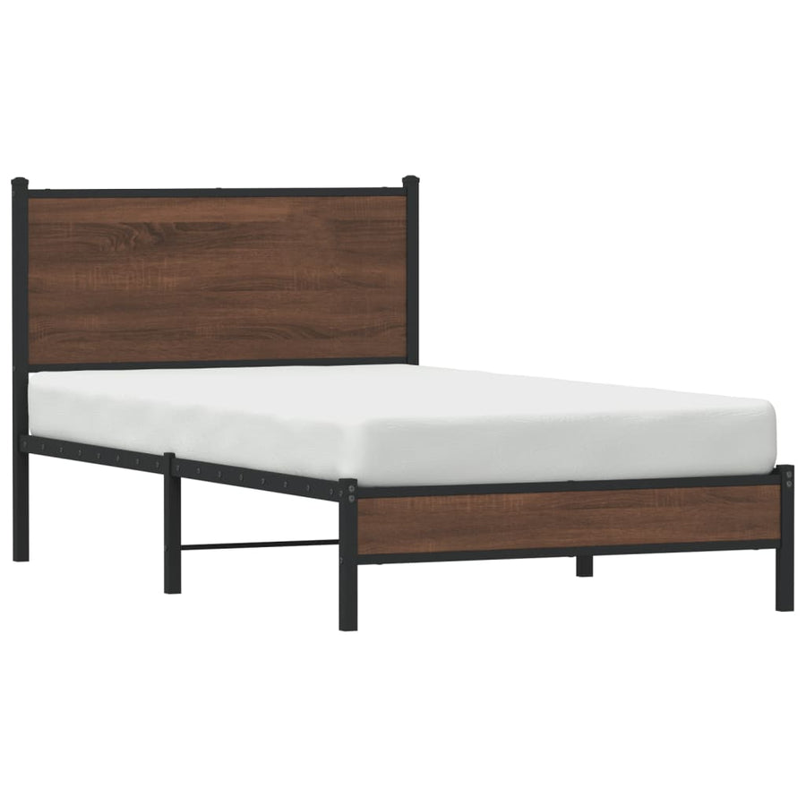 Bedframe met hoofdbord metaal bruin eikenkleurig 100x190 cm